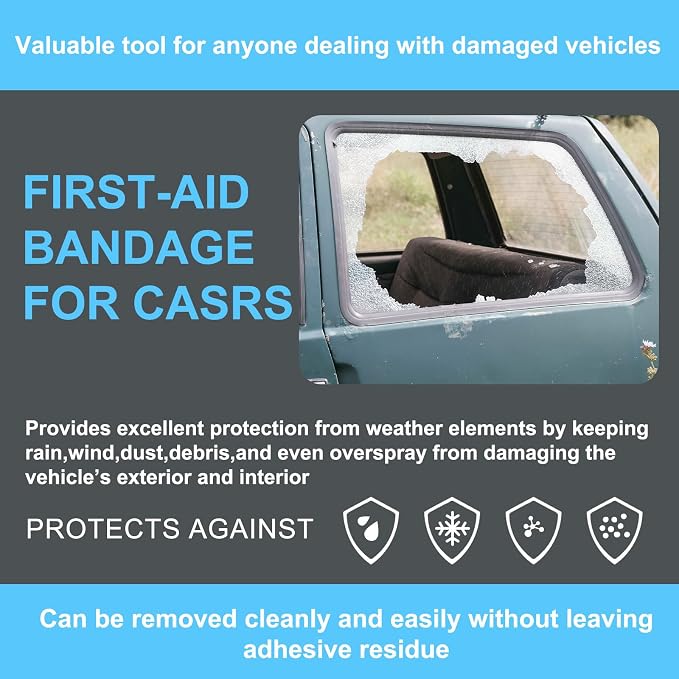 Maitys 2 Rolls Crash Plastic Wrap Film 36 Inch x 200 ft Clear Plastic Protector for Car Windows Damaged Vehicles Self-Adhesive Crash Clear Wrap for Auto Collision Dust Protection Broken Windows