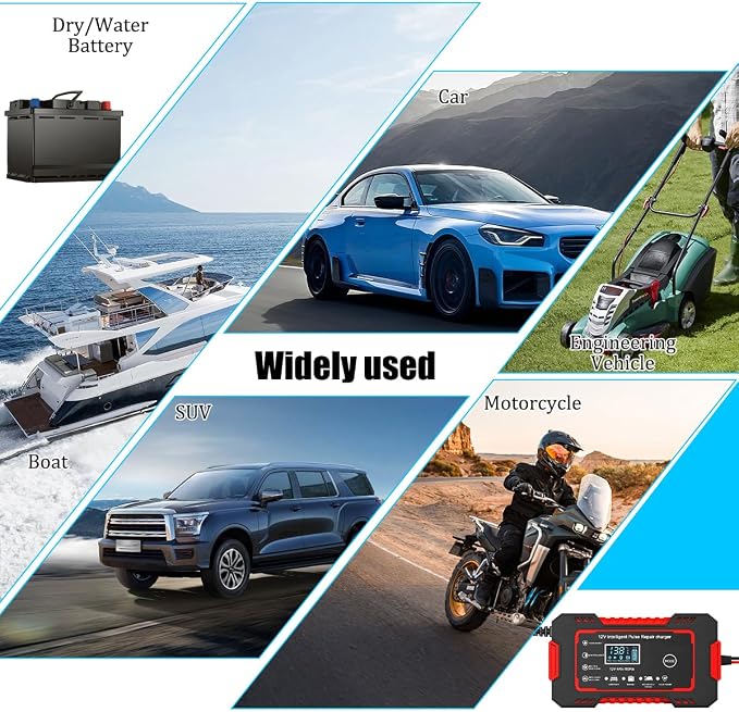 Car Battery Charger, 12V 6A Smart Fully Trickle Vehicle Battery Charger & Desulfator with Temperature Compensation, Portable Automotive Power Maintainer, Universal Fit (Red)