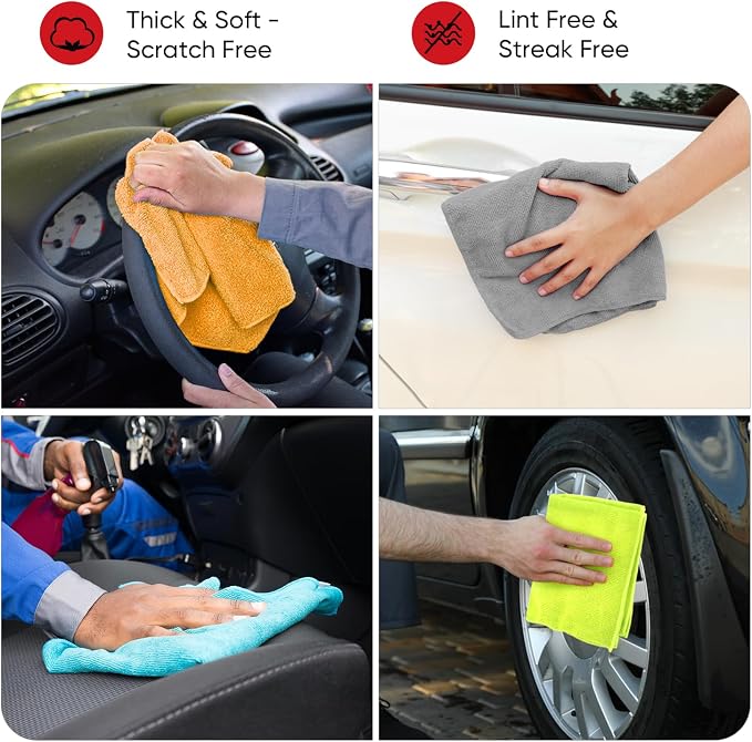 AIDEA Microfiber Cleaning Cloth 48 Pack, Microfiber Towels for Cars, Soft & Absorbent Cleaning Rags, Premium Lint Free Shop Towels for House, Kitchen, Car, 12inx16in