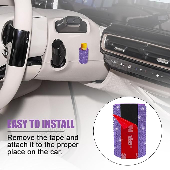 Upright Car Chapstick Holder, Bling Insulating Lip Balm Holder,Rhinestone Car Accessories for Women Interior ,Suitable for Most Vehicles. (Purple)