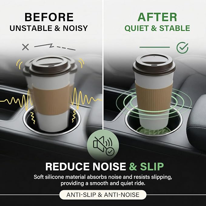 Car Coasters for Cup Holders [4 Pack] 3.15in Non-Slip Silicone Mats, Olive Green
