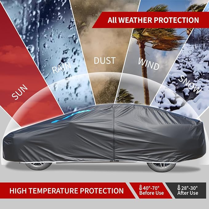 Car Covers for Automobiles, 6 Layers Car Cover Waterproof All Weather, Outdoor Car Cover Sun UV Rain Snow Wind Protection, Full Exterior Cover Fit for 209"(209 * 75 * 59 inch) Sedan