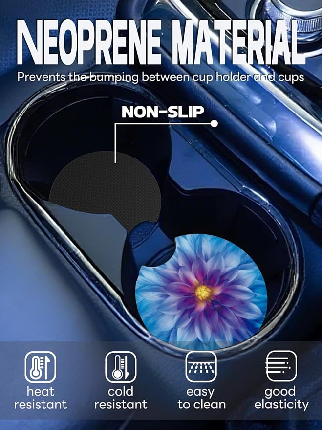 WOCOCN Car Coasters,Cup Holder Coasters for Car,2.75inch Anti Slip and Absorbent,Cute Automotive Interior Accessories for Cup Holder,Pack of 2 (Large Flowers)