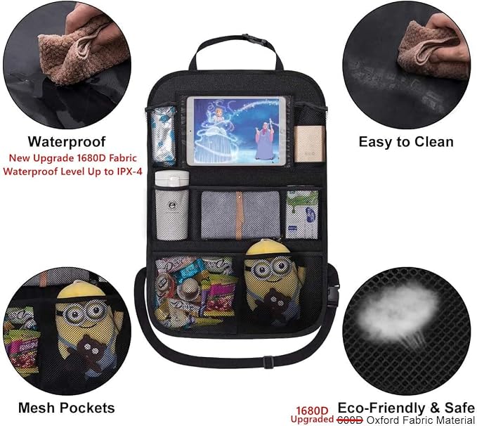 ONE PIX Backseat Car Organizer Mats Back Seat Organizers and Storage Bag with Touch Screen Tablet Holder for Kids Toddlers Seats, Travel Accessories, Road Trip Essentials (2PCS)
