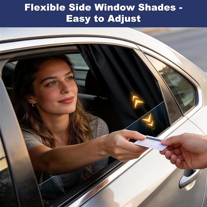 XCBYT Car Side Window Shades for Back Seat Windows, 100% Blackout, 4 Pack | Heat & UV protection, Privacy for camping, baby sleep, work break, road trip. Fits steel frames only, measure size before buy