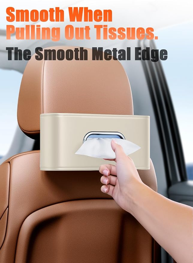 Car Tissue Holder (2Pack), Car Kleenex Holder Fits 100-160 Count | Premium PU Leather,Keep Tidy,Universal,Large tissue box,Backseat Car Napkin Holder,Tissues Dispenser for Car,Beige