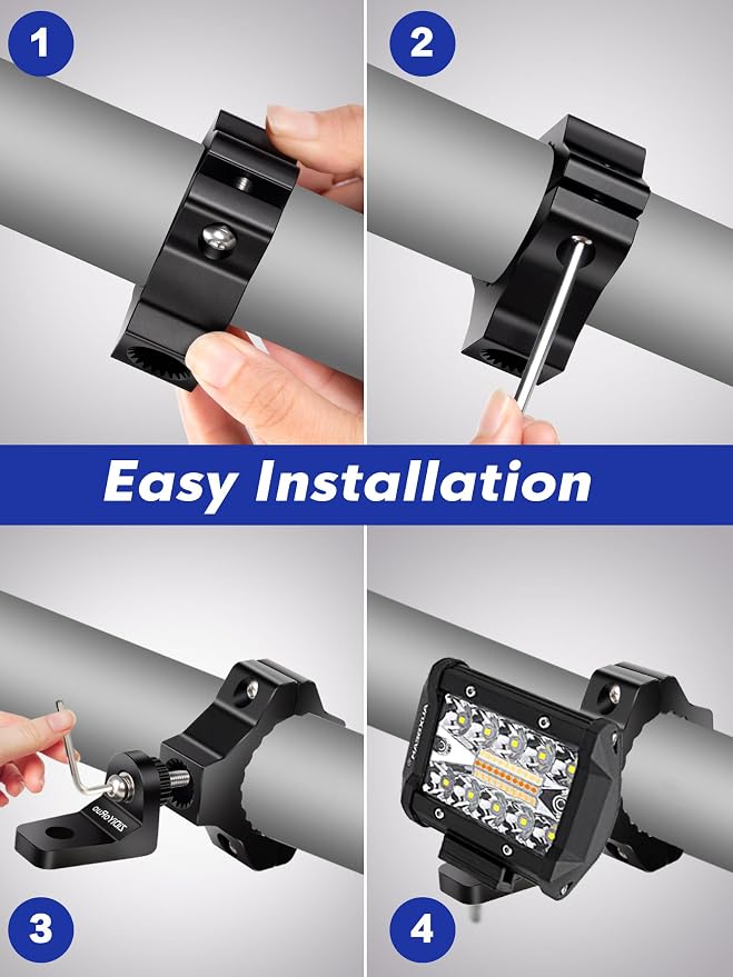ZIDIYORUO 360 Light Bar Mounts for 1.75-2in Roll Bars, 2-Pack | 360 Swivel Lock, Quick install, 6063 aluminum, 10mm hole Mounts Light Tightly. Off-road adventure & farm/ranch work.