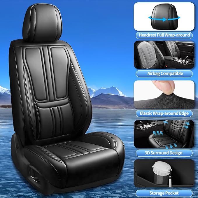 Fit Murano Car Seat Covers Compatible with Nissan Murano 2007-2024 2025 2026.Full Coverage Waterproof Leather,Compatible with Airbag,All - Weather Seat Cushion Protector(Full Set,Black)
