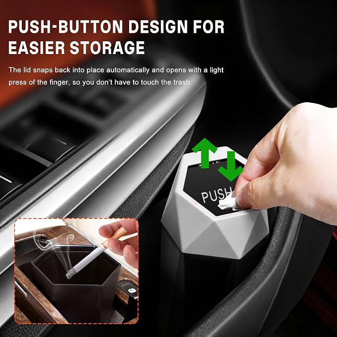 Car Trash Can with Lid, Waterproof Diamond Design Auto Cup Holder Trash Bin, Leakproof Mini Garbage Organizer for Vehicle Home Office Kitchen Bedroom, Car Accessories (Silver)