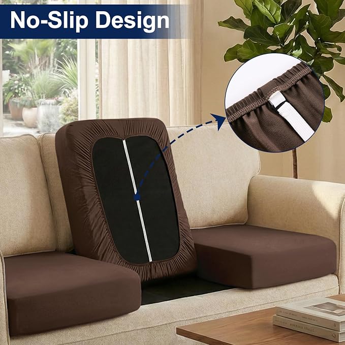 Smiry Waterproof Patio Cushion Covers, Stretch Outdoor Couch Slipcovers Replacement Washable Furniture Protector Sofa Chair Seat Cover for Dogs and Pets (8 Pcs, Coffee)