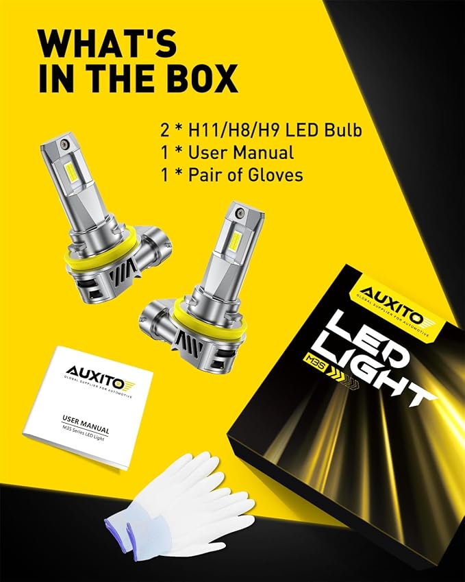 AUXITO H11/H8 LED Bulb, 80000LM 6500K White, 1:1 Mini Fit, Non-Polarity Plug & Play, EMC Ready, for Fog Lights, Driving Lamps, Replacement Bulbs Pack of 2
