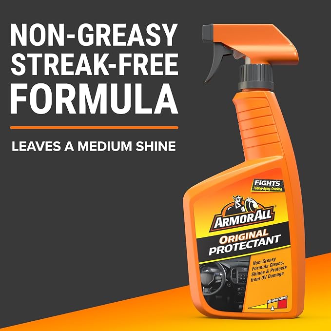 Armor All Streak-Free Original Protectant Spray, Car Interior Cleaner, 28oz | Car cleaning spray, dashboard cleaner for car interior safe on vinyl, rubber, plastic; apply with cloth, not for controls