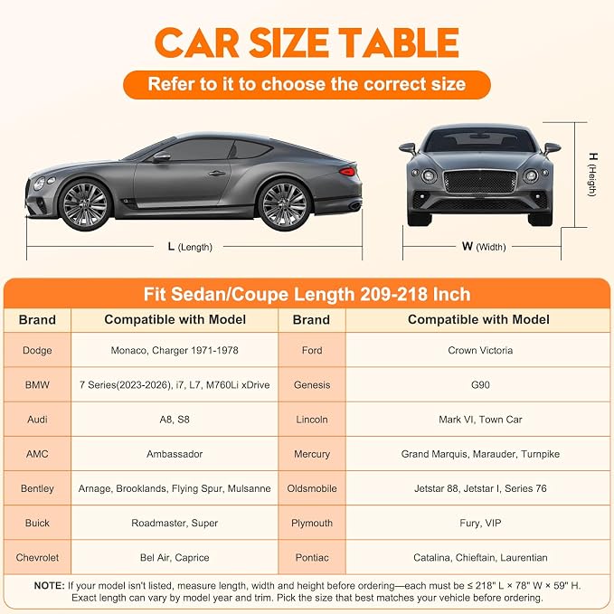 Layers Waterproof All-Weather Heavy-Duty Outdoor Cover – Fits 209-218" Sedans: Avalon, Taurus, MKS/Continental, BMW740i, S-Class & More.
