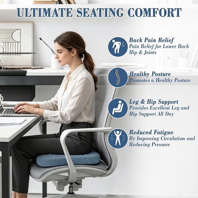 Cooling Gel Enhanced Memory Foam Seat Cushion, Desk Chair Seat Cushion, Office Chair Cushions, Foldable Portable, Back Sciatica Coccyx Tailbone Pain Relief, Driving Car Airplane Wheelchair Bleachers