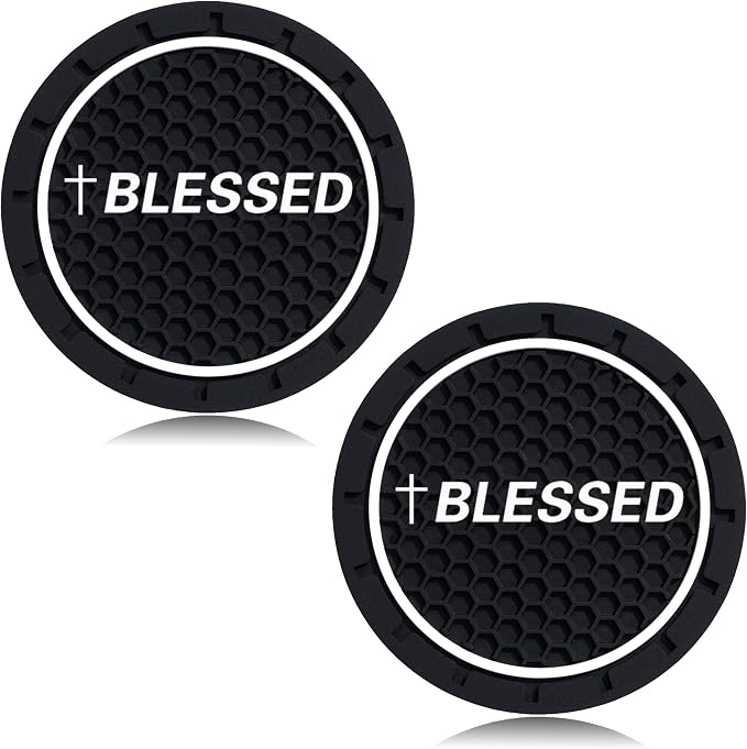 2Pcs 2.75 Inch Cross Jesus Christian Car Cup Holder Coaster Insert Diameter Oval Tough Vehicle Travel Auto Blessed Car Accessories