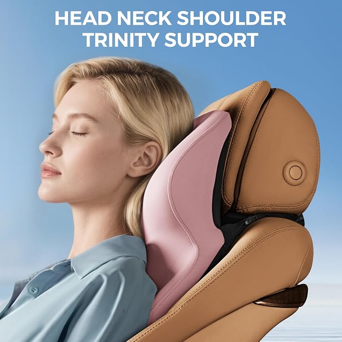 BEBAS Car Headrest Pillow, Ergonomic Neck Pillow with Memory Foam, Enlarged Surface for Head Neck Shoulder Support, Breathable Removeable Car Seat Pillow for Pain Relief(Pink, 1 Pack)