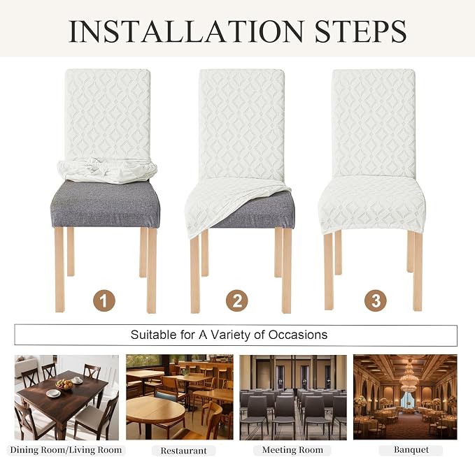 Genina Waterproof Chair Covers for Dining Room Set of 6, Removable Washable Chair Slipcover Protectors, Ivory White