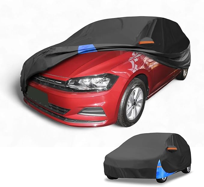 Waterproof All-Weather Universal Car Cover with Right Side Zipper, 190T Polyeste Black Blue Fits for Hatchback Up to 163" Length