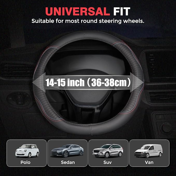 FLORICH Car Steering Wheel Cover, Microfiber Leather Steering Wheel Covers with Anti-Slip Lining, Breathable Elastic Car Steering Wheel Protector, Universal Standard Size 14-15 inch