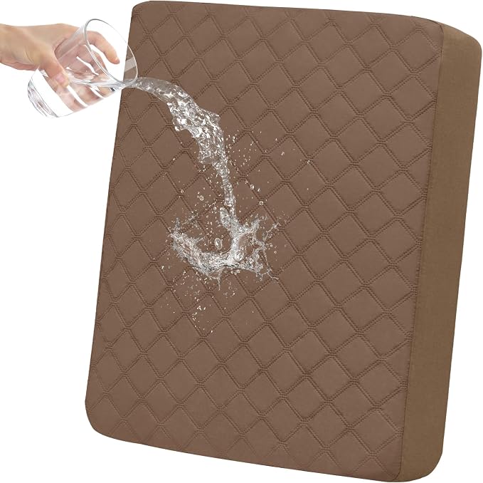Easy-Going Waterproof Chair Cushion Cover, Non-Slip Leakproof Sofa Seat Cushion Slipcovers, Quilted and Stretch Furniture Protector for Dogs, Pets (1-Piece Chair Cushion, Brown)