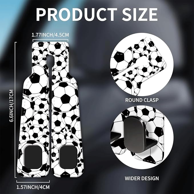 Car Seat Headrest Hook, Universal Leather Cute Hanger Holder Hook, Storage Organizer Interior Accessories for Purse Bags Handbag Black White Soccer