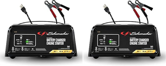 Schumacher Electric 6A Car Battery Charger and 50A Engine Starter,4-in-1 Solution,Maintainer,10A Boost,for 12V Power Sport,Automotive,and Marine Batteries,SC1361,(Pack of 2)