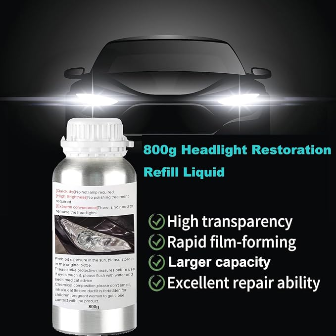 800g Headlight Restoration Refill Liquid, Car Headlight Lens Polish Repair Liquid, Headlight Polish Cleaner for Repair Yellowing, Scratches, Oxidation,Blurring