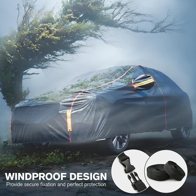 Car Cover Waterproof All Weather, 6 Layers Full Exterior Covers with Zipper Cotton, Mirror Pocket. Outdoor Car Cover UV Snow Rain Wind Dust All Weather Outdoor Protection for Sedan (190-195 inch)