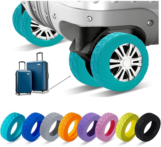 8 Pcs Luggage Wheel Covers, Anti-Noise, Fits 2-2.4" suitcase wheel, Green | suitcase wheel covers, Widened & Thickened Silicone, Anti-Noise & Scratch-Proof, Fits 2-2.4" Carry-On Luggage Wheels