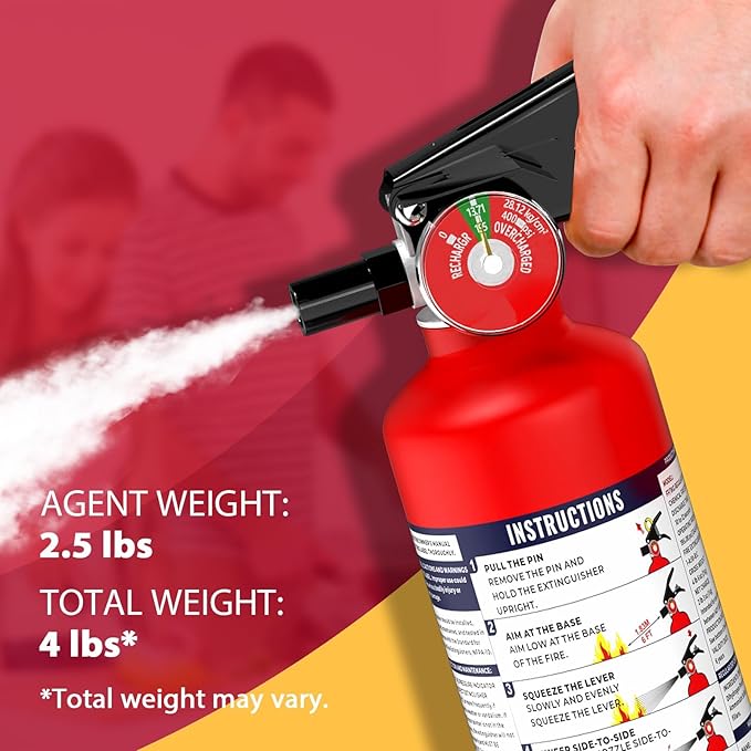 Ougist ABC Fire Extinguisher for Home & Vehicle - 2.5 lb 1-A:10-B:C Rated, Dry Chemical Fire Safety with Quick-Release Handle, Certified for Kitchen/Car/Boat Use-Model FF1KG