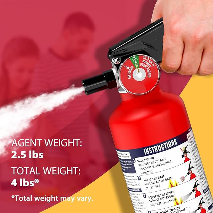 Ougist Pro Home Fire Extinguisher, 1-A:10-B:C, 2.5 lb Dry Chemical, 2 Pack | ABC Fire Extinguisher for Small Household, Kitchen and Garage Fires with Quick-Release Handles for Easier Emergency Use