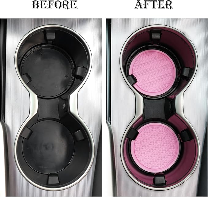 SINGARO Car Cup Coaster, 4PCS Universal Non-Slip Cup Holders Embedded in Ornaments Coaster, Car Interior Accessories, Pink