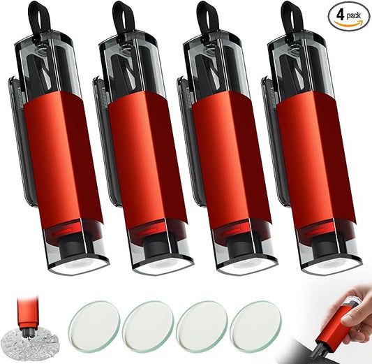 4PCS Window Breaker Seatbelt Cutter Car Safety Hammer, 2-in-1 Glass Breaker and Seat Belt Cutter with Test Glass, Underwater Emergency Escape Tool for All Vehicles (Red)