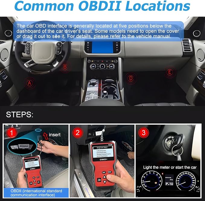 Zpana Car OBD2 Scanner Diagnostic Tool, V310 OBDII Vehicle Engine Fault CAN Diagnosis Code Reader, Check Engine Light Emission Monitor Status, Universal Automotive Accessories (Red)