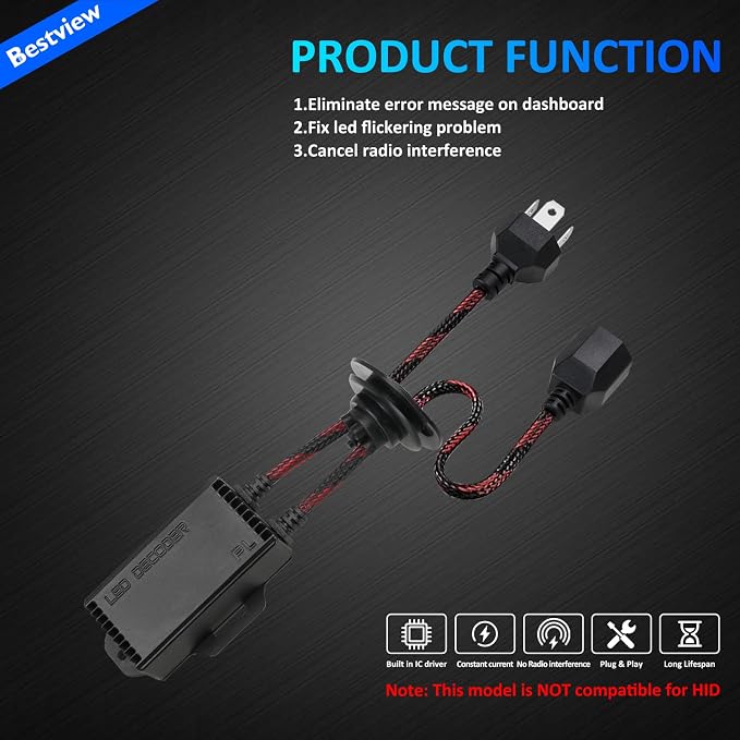 H4 9003 LED Canbus Decoder: 2PCS H4 9003 Anti Flicker Harness/Load Resistor with Waterproof Rubber Ring for Led Headlight Bulb, Canbus Decoders Error Free, LED Warning Canceller Resistor Adapter