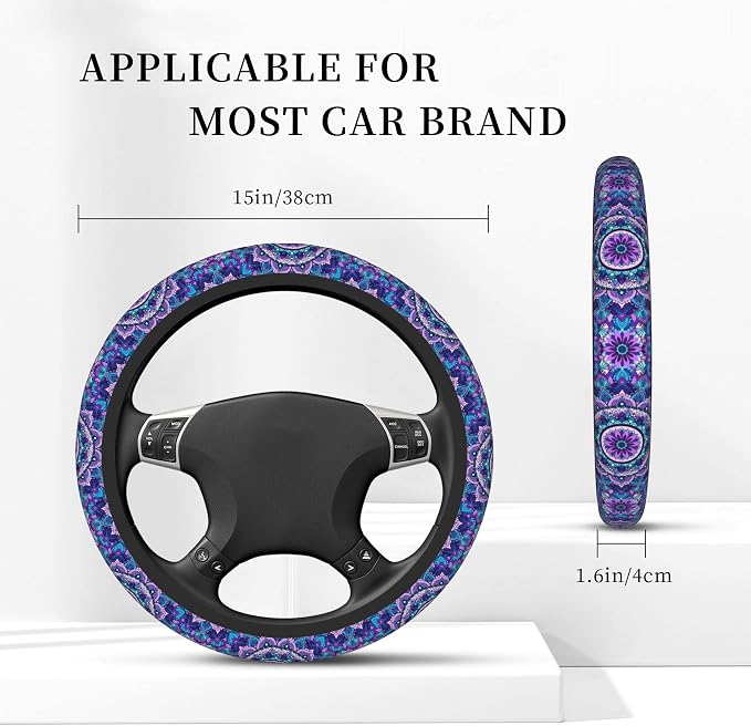 Purple Mandala Steering Wheel Cover for Women Girls, Universal 15 Inch Anti Slip Steering Wheel Protector Car Accessories Interior for Auto Truck SUV