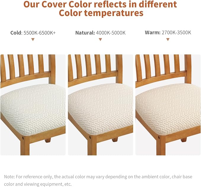 Fuloon Stretch Seat Cushion Covers 6 PCS, Washable Chair Seat Slipcover Chair Cover Dining Room for Hotel, Ceremony, Banquet Wedding Party (Beige, 6)