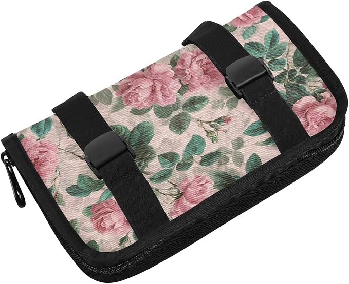 Car Visor Tissue Holder Mask Holder for Car, Car Tissue Box Sun Visor Napkin Holder Car Visor Accessories Adjustable Straps Reusable Durable Easy to Install Pink Vintage Roses with Leaves