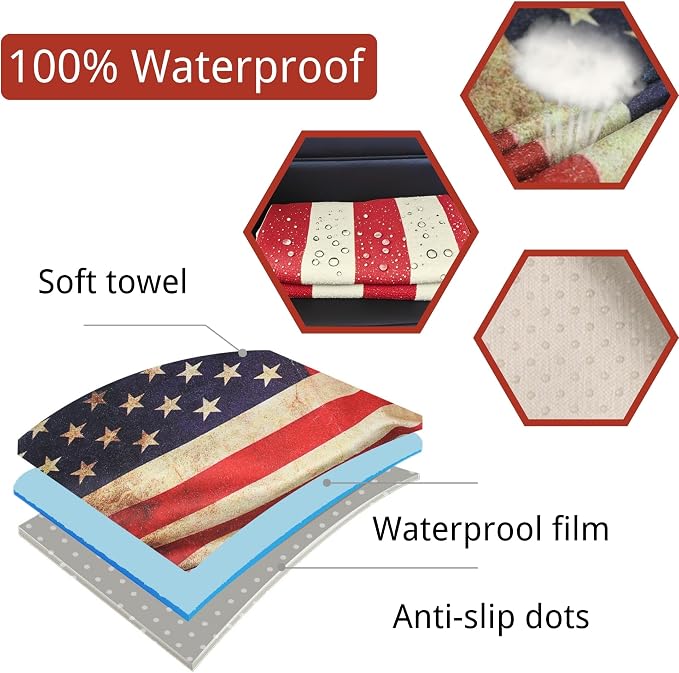 Waterproof Car Seat Cover for Front Seats, Protector for Cars SUVs Trucks, Sweat Towel Seat Covers Bucket for Gym,Workout,Beach,Hiking,Running (American Flag Red, 1PC)