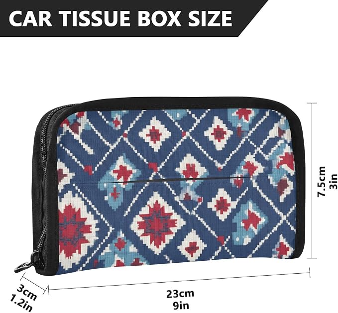 Vintage Blue Floral Patriotic Car Tissue Holder Durable Napkin Holder Hanging Tissue Holders Case Car Tissues Bag for Sun Visor Seat Back Universal Auto