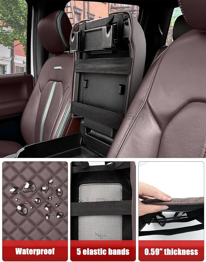 KBH Center Console Armrest Cover for 2015-2020 Ford F150 Platinum, 2017-2022 F250-F550, 2018-2024 Expedition, Bucket Seat, PU Leather Arm Rest Cushion Pad, Anti-Scratch (Not for Other Models)