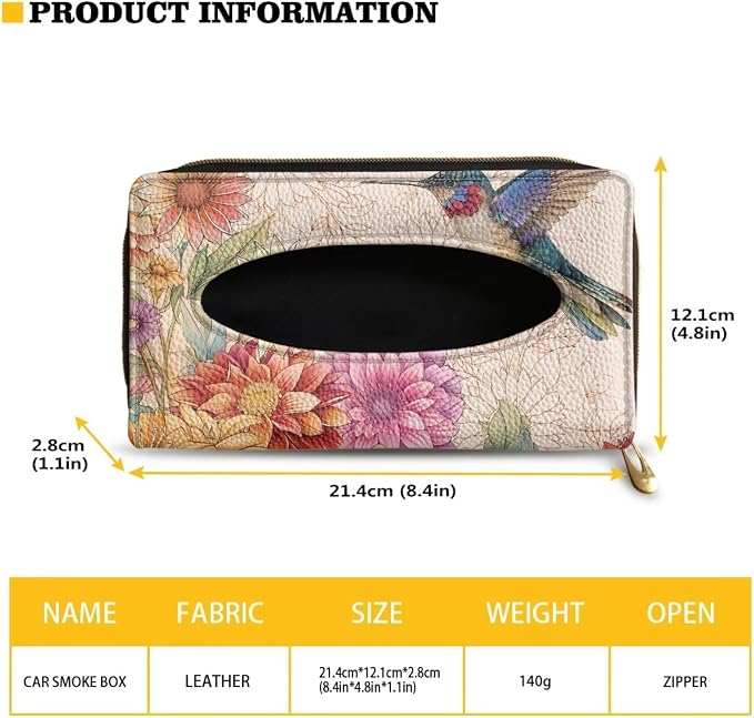 Hummingbird Bohe Flower Car Visor Tissue Holder Premium Car Tissue Box Holder PU Leather Tissues Box Cover for Car