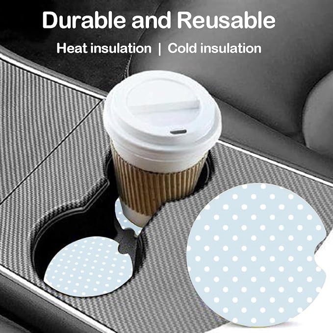Ceramic Car Coasters – Absorbent Car Cup Holder Coaster Set for Women, Cute Aesthetic Car Accessories for Girls, 2 Pack (Norse Blue)