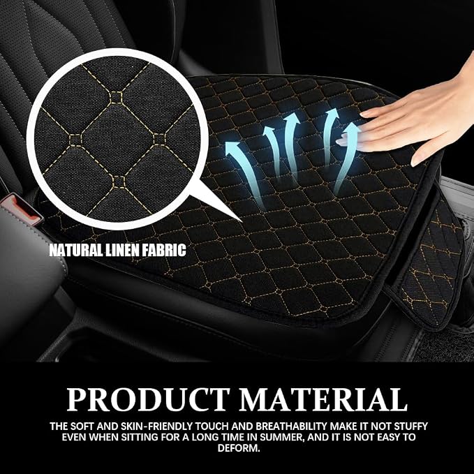 Leather Front Car Seat Cover, Anti-Slip Car Seat Bottom Covers, Full Wrapped Bottom Seat Protectors with Storage Pocket, Universal Comfortable Seat Cushion Fit Vehicles SUVs Trucks (K2-Black Gold)
