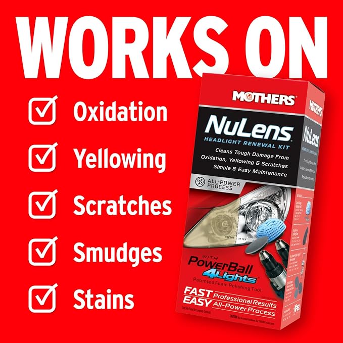 Mothers NuLens Headlight Renewal Kit (07251) | Quickly Restores & Maintains Clarity on All Headlight Types, PowerPlastic 4Lights Polish, Oxidation-Inhibiting Polymers