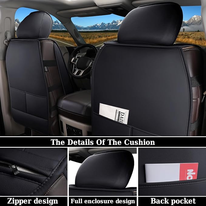 Coverado Car Seat Covers Compatible with Dodge Ram 2002-2026 1500 2500 3500 Pickup Limited Laramie Big Horn Waterproof Leather Seat Protectors Fit Dodge Ram Crew Cab& Quad Cab(2PCS, Black)