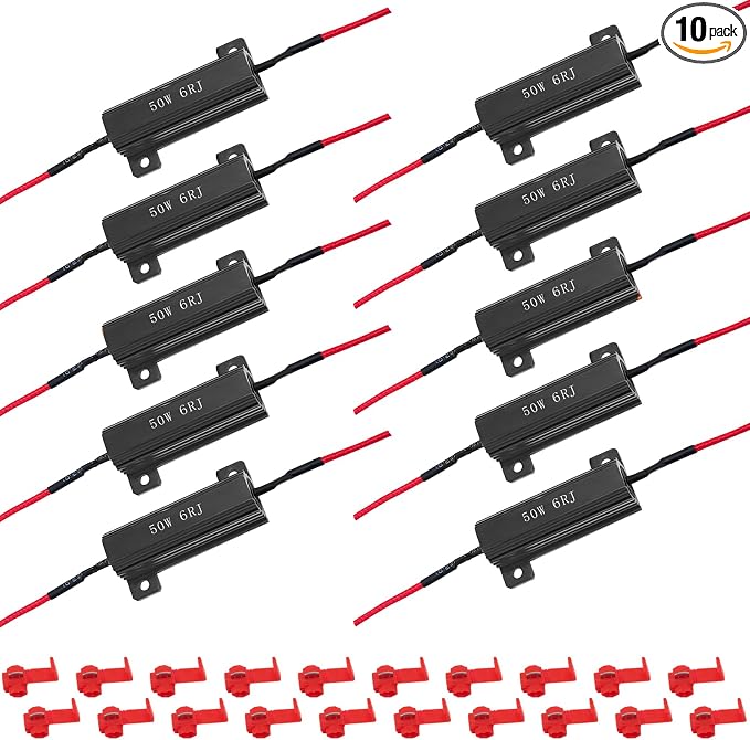 10Pcs 50W 6Ohm Load Resistors LED Turn Signal, LED Load Resistor Kit for Fix LED Bulb Fast Hyper Flash Turn Signal Blink Error Code (Black)