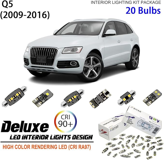 PL1518A - (20 Bulbs) LED Interior Light Kit Package Replacement for AUDI Q5 2009-2016 + License Plate Light Bulbs Package, White Dome Lights Upgrade Error Free