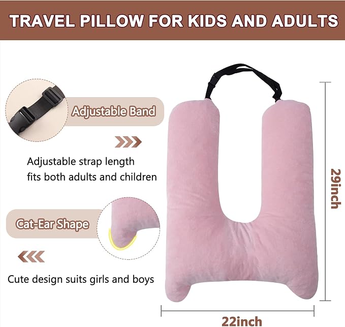 1 MIDDLE ONE Car Pillow for Kids, Memory Foam Travel Pillow for Car and Adults, Kid Travel Pillows for Sleeping on Road Trip, Small Body Pillow for Kids (Pink)