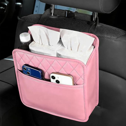 Car Seat Back Organizer, Car Organizers and Storage, PU Leather Vehicle Backseat Hanging Storage Pocket, Multipurpose Auto Organizer Hanging Universal for Most Vehicles (Pink without Pocket)